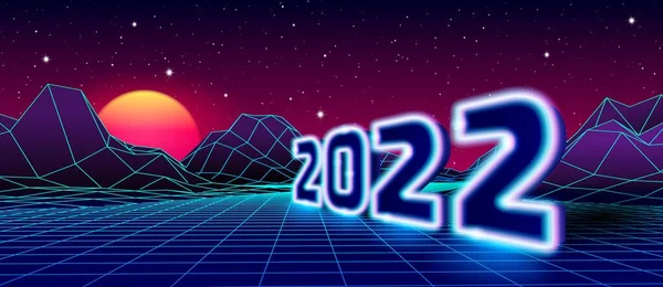 2022 Neon Sign New Years Eve Celebration 80S Styled Arcade — Stock Vector