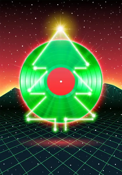 Vánoční Večírek Pozvánka Plakát Nebo Leták Vinylem Pro Retro 80S — Stockový vektor