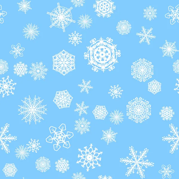 美しい雪の結晶が落下し 冬の雪の繰り返し装飾のタイルに散在しているクリスマスの雪のシームレスなパターン — ストックベクタ