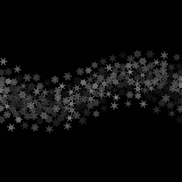 Chute Neige Avec Des Flocons Neige Aléatoires Couches Dans Obscurité — Image vectorielle