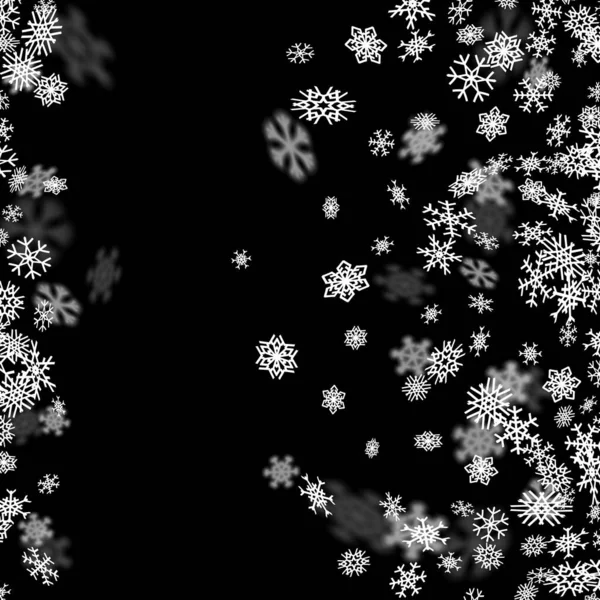 Snöfall Bakgrund Med Snöflingor Suddig Perspektiv — Stock vektor
