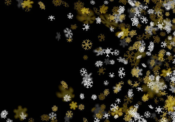 Fondo Nevadas Con Copos Nieve Dorados Borrosos Perspectiva — Vector de stock