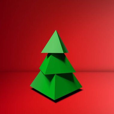 3D düşük polimerli piramitlerden yapılmış Noel ağacı