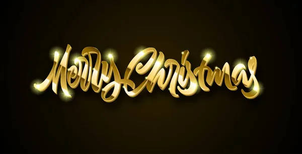 Feliz Natal Dourado Caligrafia Mão Desenhada Letras Com Volume Sombra — Vetor de Stock