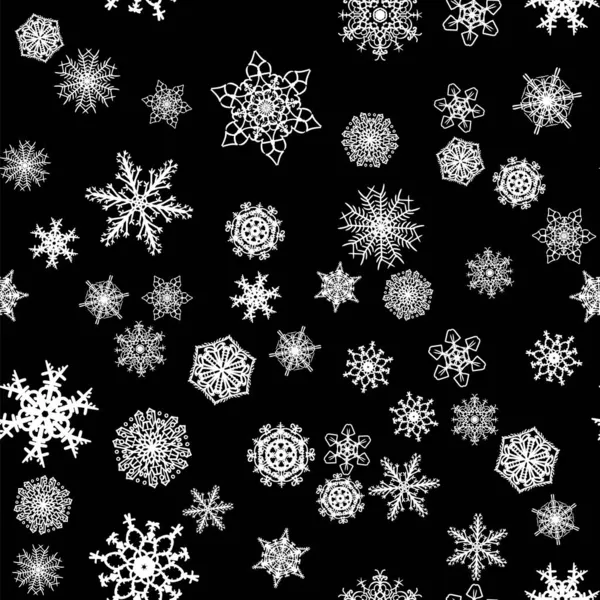 Christmas Snow Seamless Pattern Beautiful Snowflakes Falling Scattered Tiled Repeating — Stock Vector