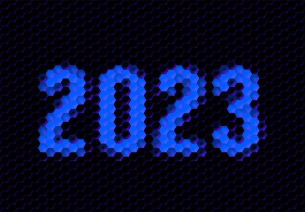 Znamení Roku 2023 Šestihrannou Pixelovou Mřížkou Nový Rok Číslo Nebo — Stockový vektor