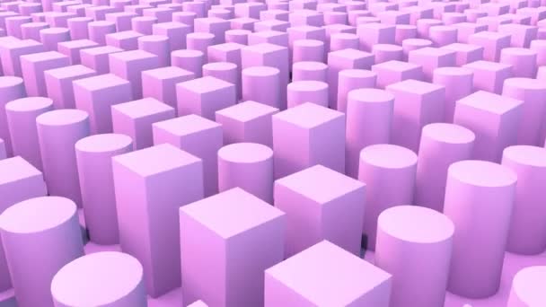 Abstract Background Render Cubes Cylinders Pink Light Waving Camera Flight — Stock Video