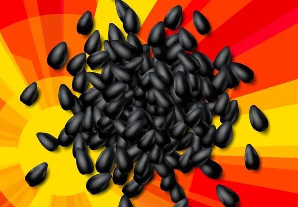 Sonnenblumenkerne Hintergrund Mit Haufen Verstreuter Schwarzer Körner — Stockvektor
