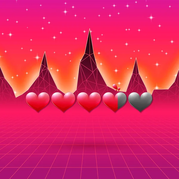 Valentijnsdag Harten Van Liefde Thema Retro Spel Kaart Met 80S — Stockvector