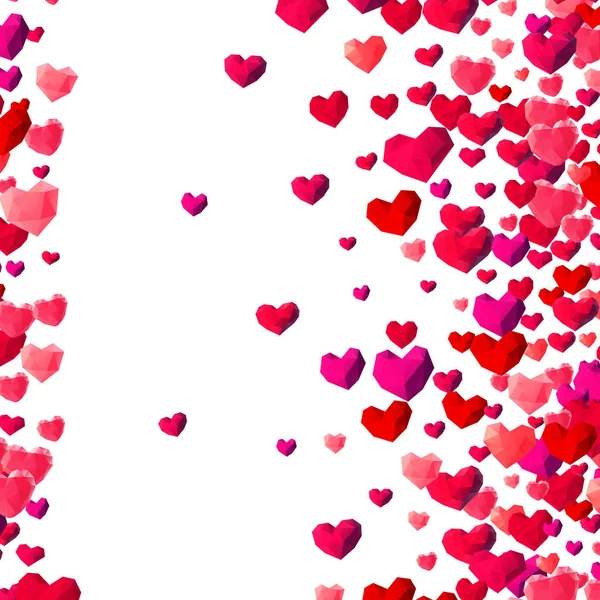 Fond Saint Valentin Avec Des Coeurs Poly Triangle Bas Dispersés — Image vectorielle