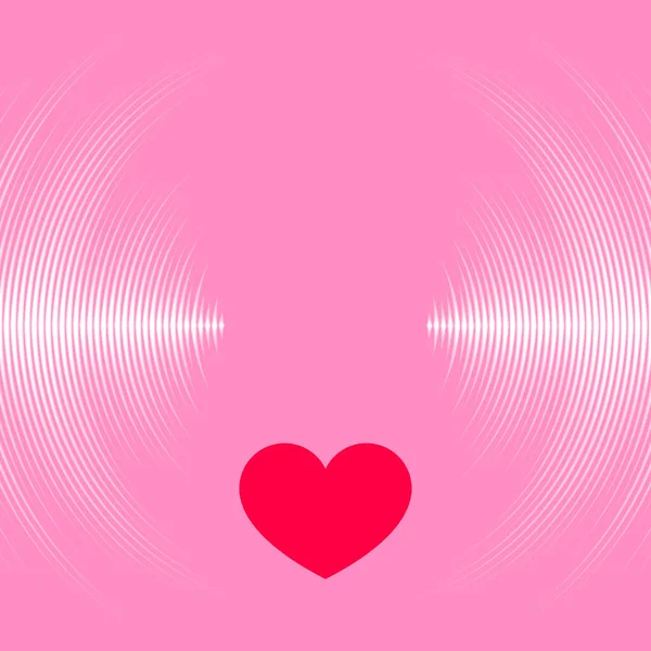 Valentine Day Card Pink Vinyl Tracks Red Heart — Stock Vector