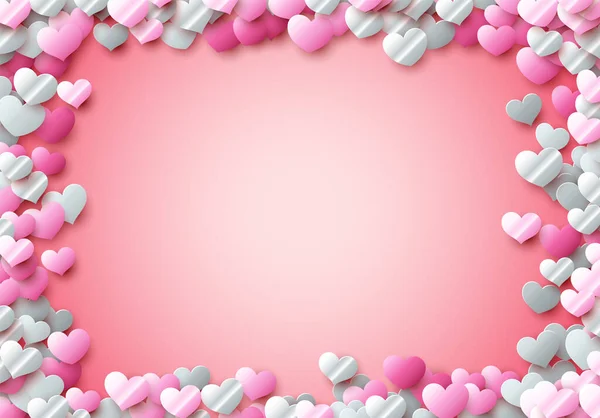 Valentinstag Karte Mit Verstreuten Bunten Folienherzen Zur Liebesbekundung Den Partner — Stockvektor