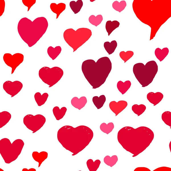 Kreslené Srdce Bezešvé Vzor Červenými Růžovými Symboly Srdce Valentýna — Stockový vektor