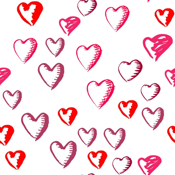 Ritade Hjärtan Sömlöst Mönster Med Röda Och Rosa Hjärtsymboler För — Stock vektor