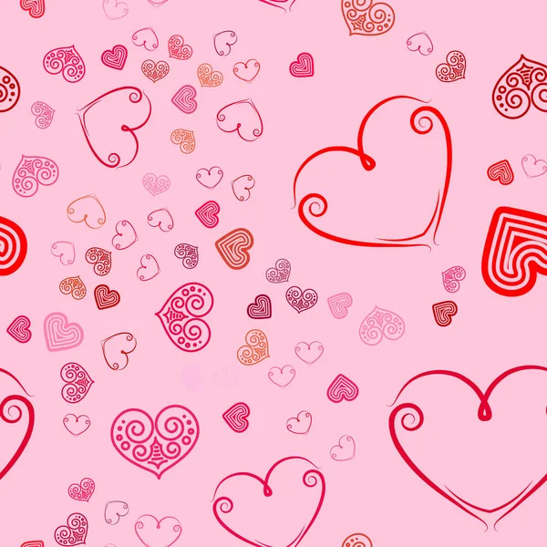 バレンタインデー背景 カードや包装紙のために噴霧ピンクの心とシームレスなパターン — ストックベクタ