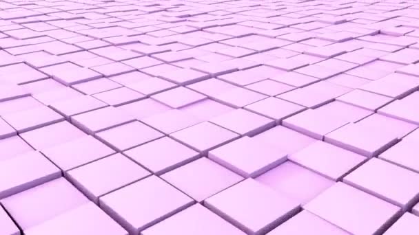 Fundo abstrato com renderização 3D de cubos em luz rosa acenando para cima e para baixo com o voo da câmera da perspectiva da paisagem para a vista superior — Vídeo de Stock