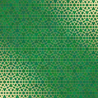 İslami süslemeli soyut arkaplan, Arap geometrik dokusu. Renkli arkaplanda boyalı cam tarzıyla altın kaplamalı motif.