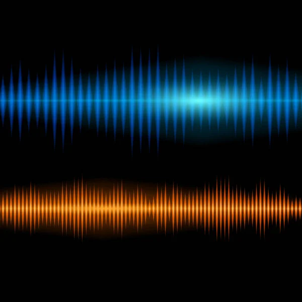 Blå Och Orange Glänsande Ljud Vågform Bakgrund Med Skarpa Toppar — Stock vektor