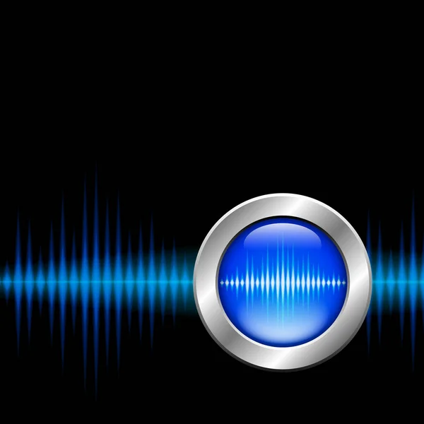 Серебристая Кнопка Синим Звуком Сигналом Музыкальной Волны — стоковый вектор
