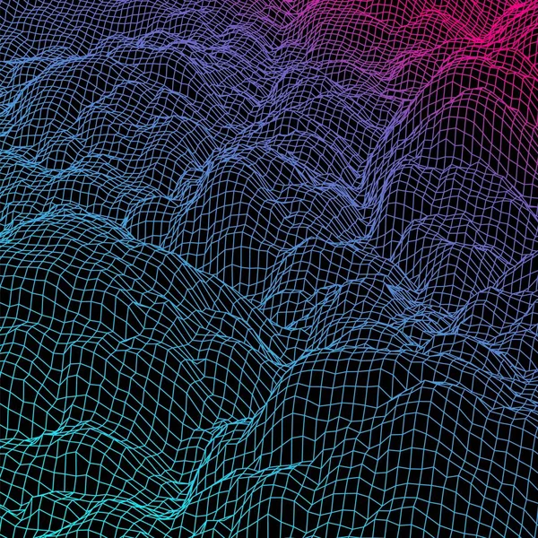 산이나 구름으로 이루어진 디지털 미래의 기술이나 스타일의 그리드로 만들어 — 스톡 벡터