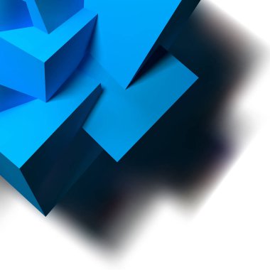 Köşesinde üst üste binen üç boyutlu gerçekçi mavi küplerle soyut arkaplan