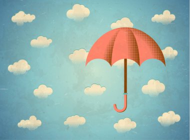 yaşlı vintage kartı şemsiye ve metin kutusu