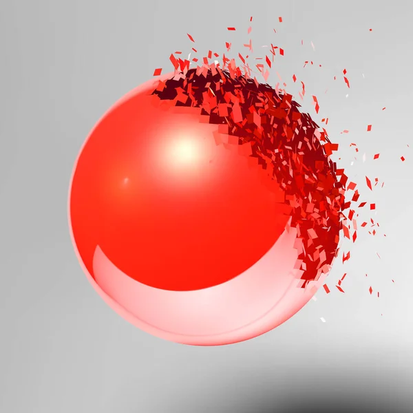 有倒影的红色3D球爆炸成凌乱的碎片 — 图库矢量图片