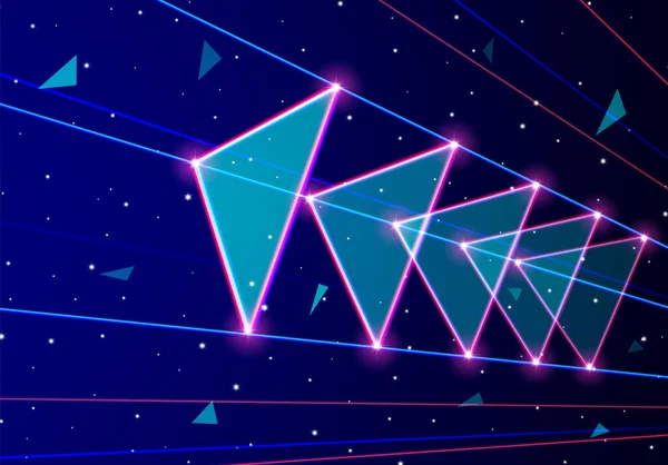 Neon Estilo Abstrato Fundo Com Triângulos Voadores Espaço Raios Laser — Vetor de Stock