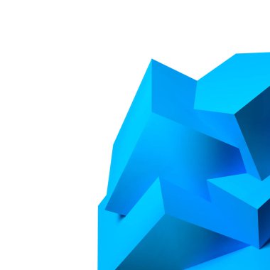 Köşesinde üst üste binen üç boyutlu gerçekçi mavi küplerle soyut arkaplan