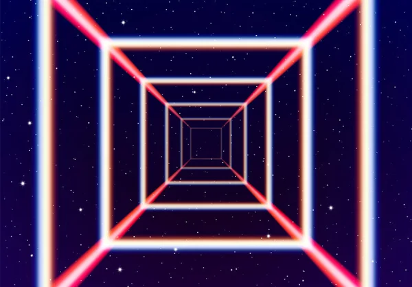 Neon Tunnel Ruimte Met 80S Stijl Lazer Lijnen Voor Futuristische — Stockvector