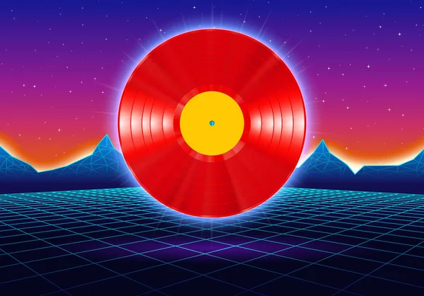 Cartaz Festa Vinil Estilo Com Fundo Retro Estilo Arcade Vermelho — Vetor de Stock