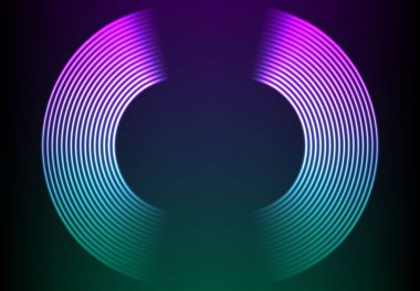 Vinil yivler neon çizgiler arka planında. DJ mix cover için 80 'ler buhar dalgası biçimi