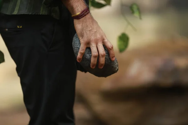 Male Hand Stone Closeup — Stock Photo, Image