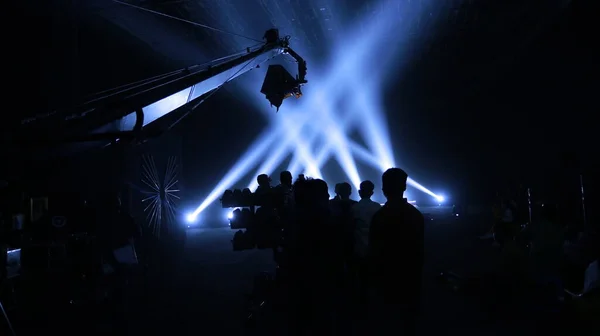 Film Crew Silhouette Night — Stock Photo, Image
