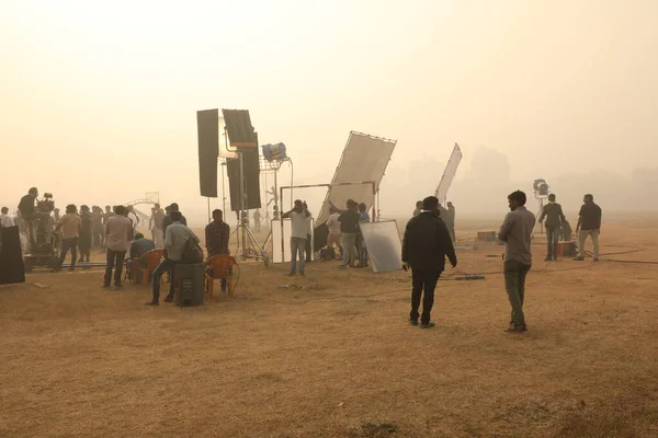 Film Crew Silhouette Work — Stock Photo, Image