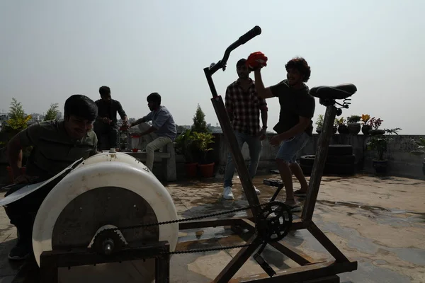 Silhouette of Engineering Students at practical Hyderabad India March 5th 2022