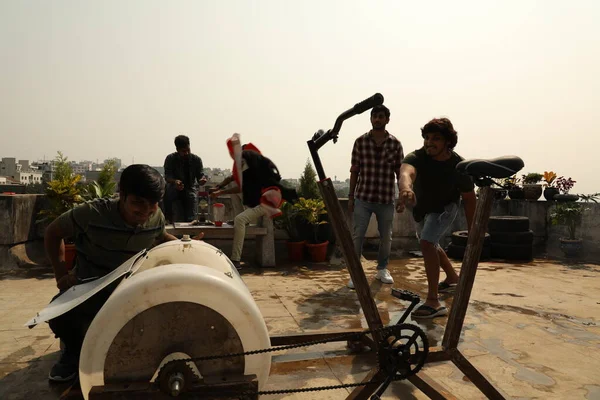 Silhouette Engineering Students Practical Hyderabad India March 5Th 2022 — Stock Photo, Image