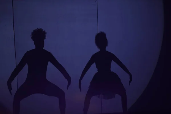 Dancers shadow silhouette on a stage