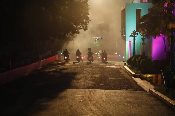Motorfietsen Weg Nachts — Stockfoto