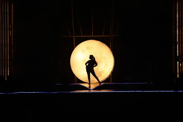 Moonset舞人的轮廓 — 图库照片