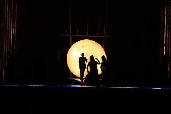舞台上的舞者们 月光的轮廓 — 图库照片