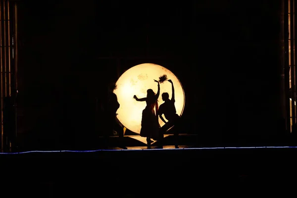 Dansers Silhouet Maanlicht Een Podium — Stockfoto