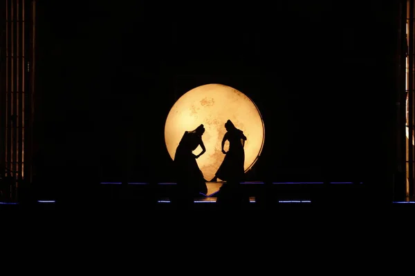 Dansçılar Sahnede Işığının Gölgesinde — Stok fotoğraf