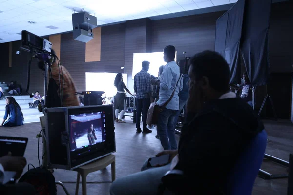 Silhueta Film Crew Trabalho Hyderabad Índia Março 2022 — Fotografia de Stock