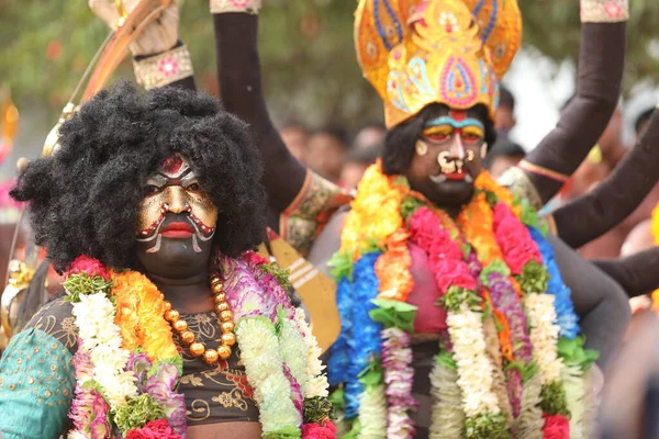 Danseurs Traditionnels Indiens Tenue Carnaval Hyderabad Inde Mars 2022 — Photo