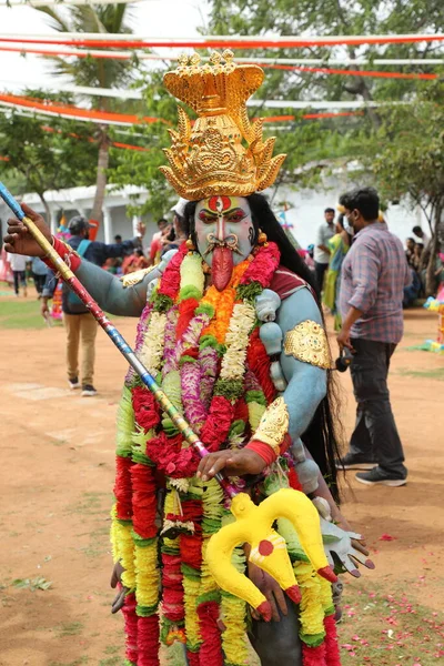 Indiska Traditionella Dansare Klänning Karnevalen Hyderabad Indien Mars 2022 — Stockfoto