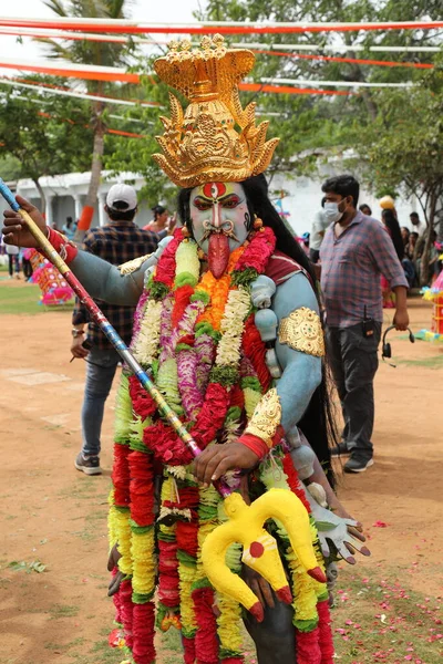 Bailarines Tradicionales Indios Disfrazados Carnaval Hyderabad India Marzo 2022 —  Fotos de Stock