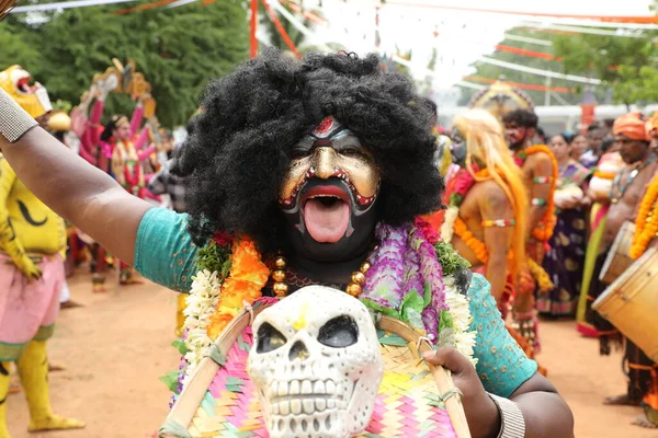 Ballerini Tradizionali Indiani Costume Carnevale Hyderabad India Marzo 2022 — Foto Stock