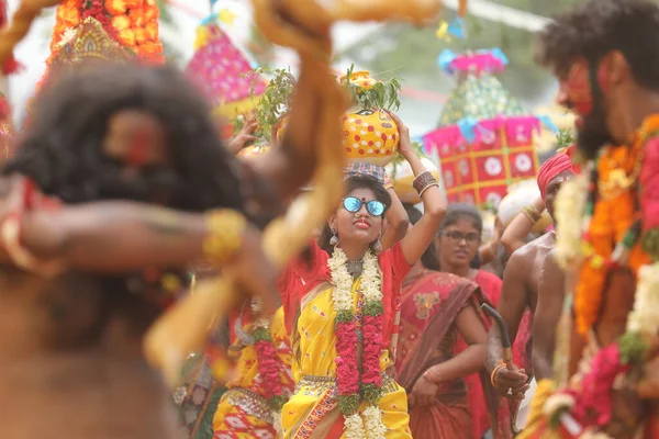 Dançarinos Tradicionais Indianos Getup Carnaval Hyderabad Índia Março 2022 — Fotografia de Stock