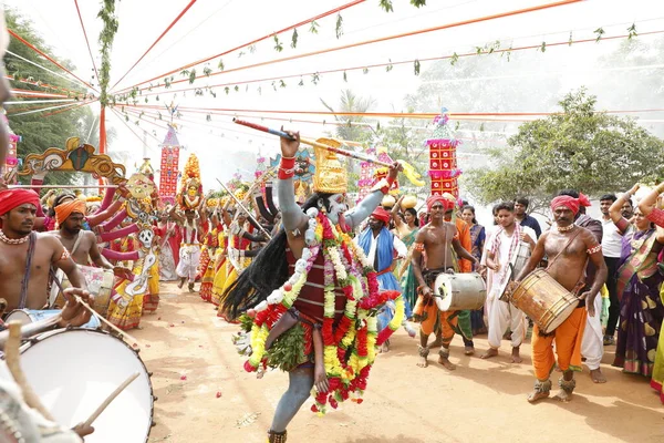 Dançarinos Tradicionais Indianos Getup Hyderabad Índia Março 2022 — Fotografia de Stock